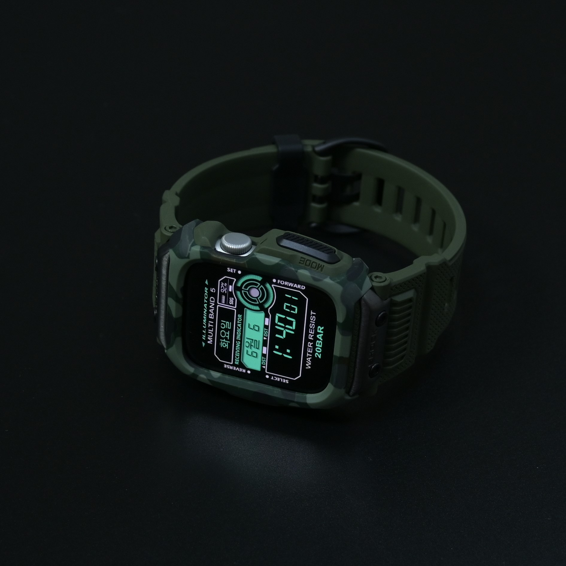 애플워치 스트랩 SE3 SE 9 8 지샥 일체형 밴드 시계줄 오닉스 44MM/45MM, 지프로텍션 블랙 - 상세 이미지 5