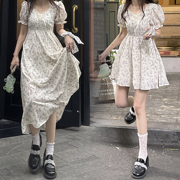 플라워 롱 숏 하객 흰색 원피스 플리츠 프릴 20대 하객룩 샤원피스 이미지 7