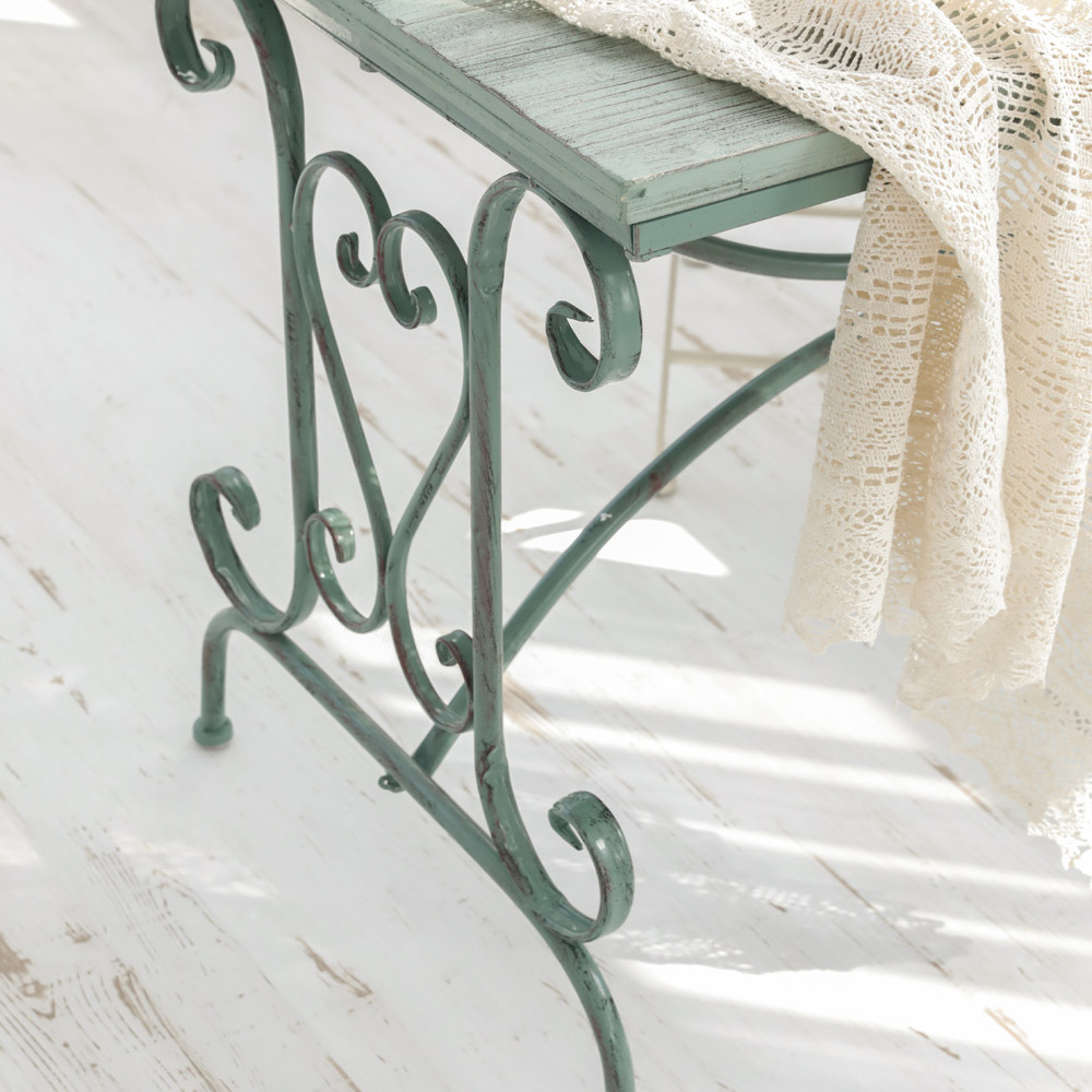 워시드 쉐비 원목 빈티지 철제 베란다 티 테이블 야외 테라스 가든 정원