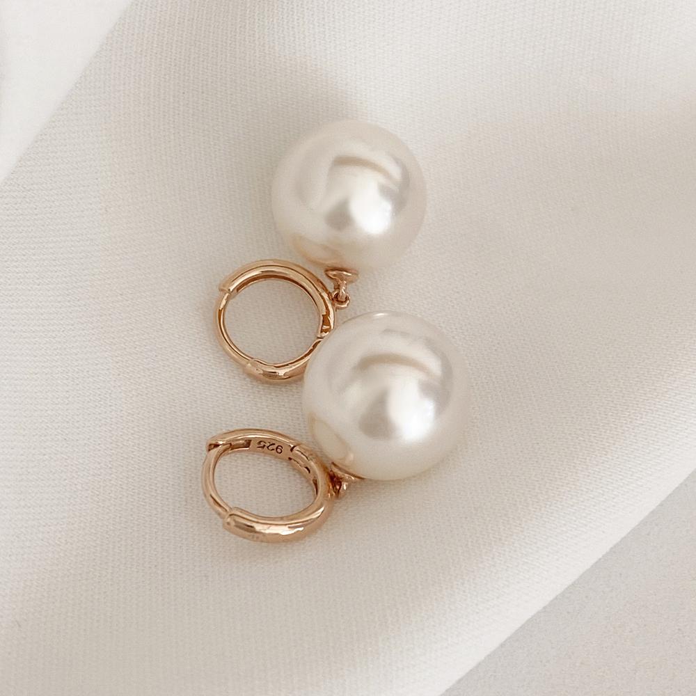 [무배/실버925] 스왈 왕진주 드롭 볼드 원터치 링귀걸이