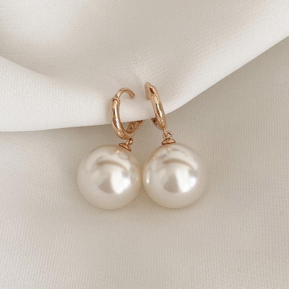 [무배/실버925] 스왈 왕진주 드롭 볼드 원터치 링귀걸이