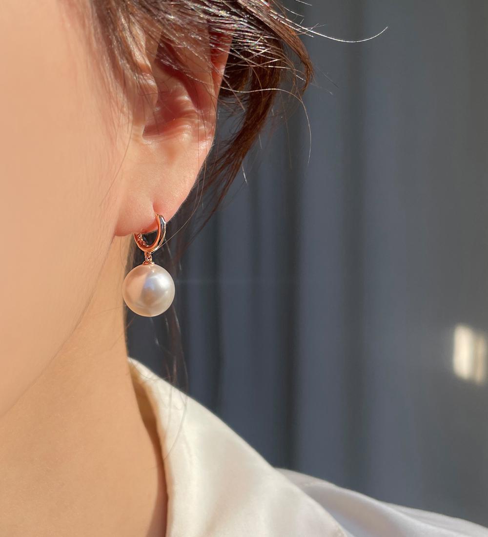 [무배/실버925] 스왈 왕진주 드롭 볼드 원터치 링귀걸이