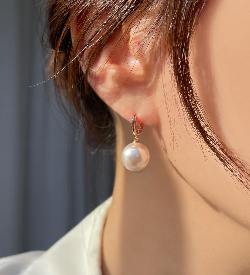 [무배/실버925] 스왈 왕진주 드롭 볼드 원터치 링귀걸이