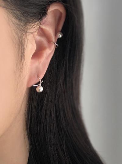 (무배/실버925) all silver 진주 트위스트 후크 귀걸이 - 메인 이미지