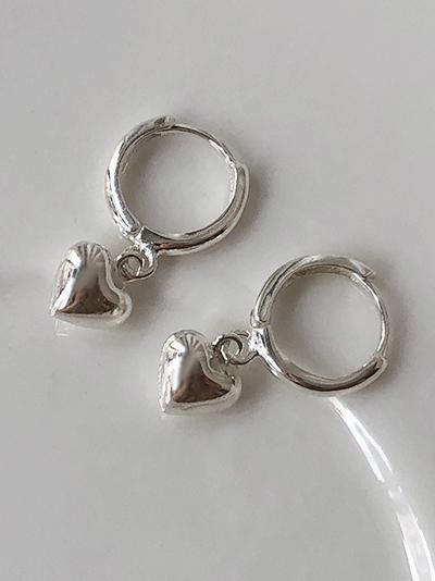 (무배/실버925) all silver 모찌하트 드롭 링귀걸이 - 메인 이미지