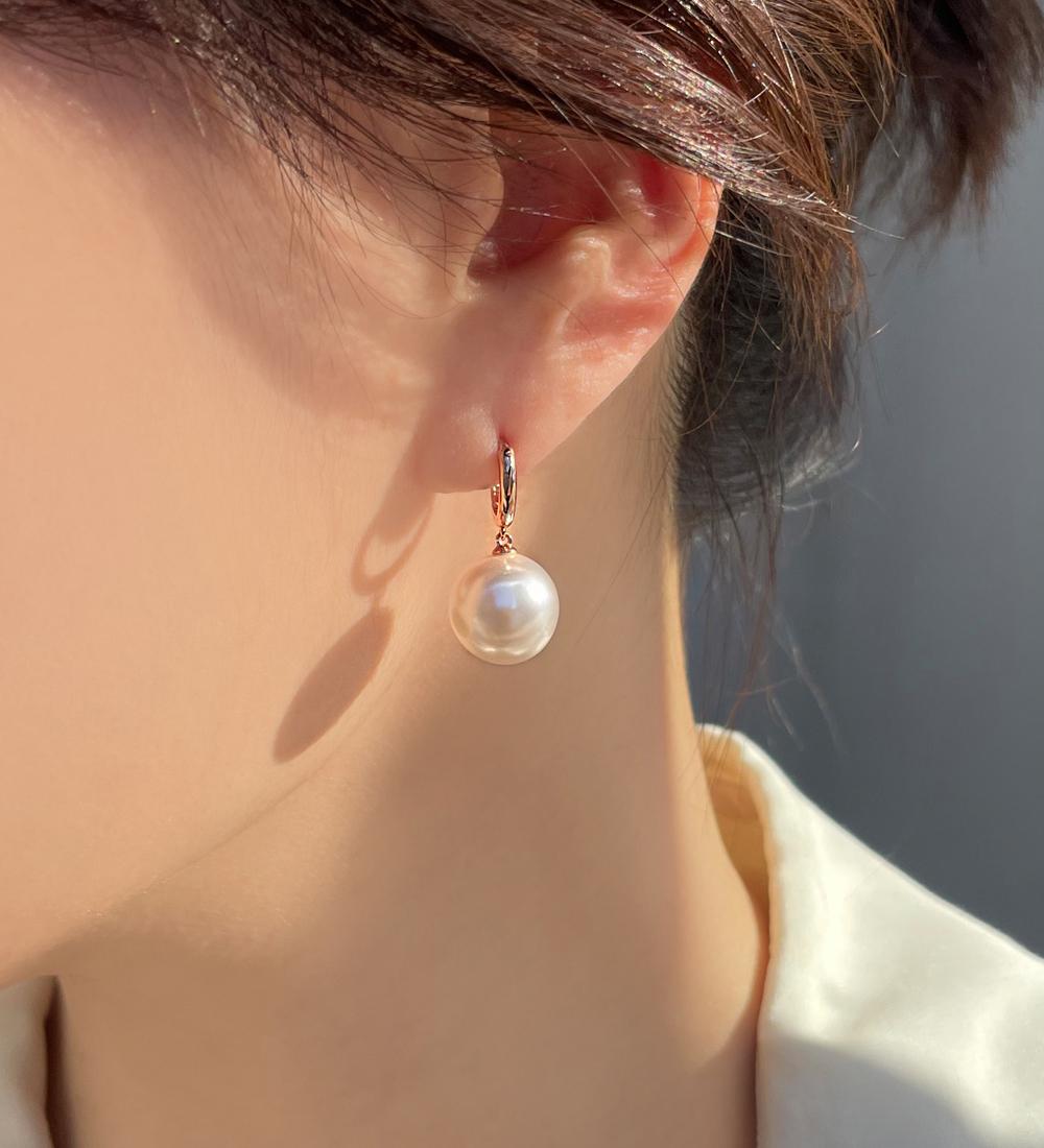 [무배/실버925] 스왈 왕진주 드롭 볼드 원터치 링귀걸이