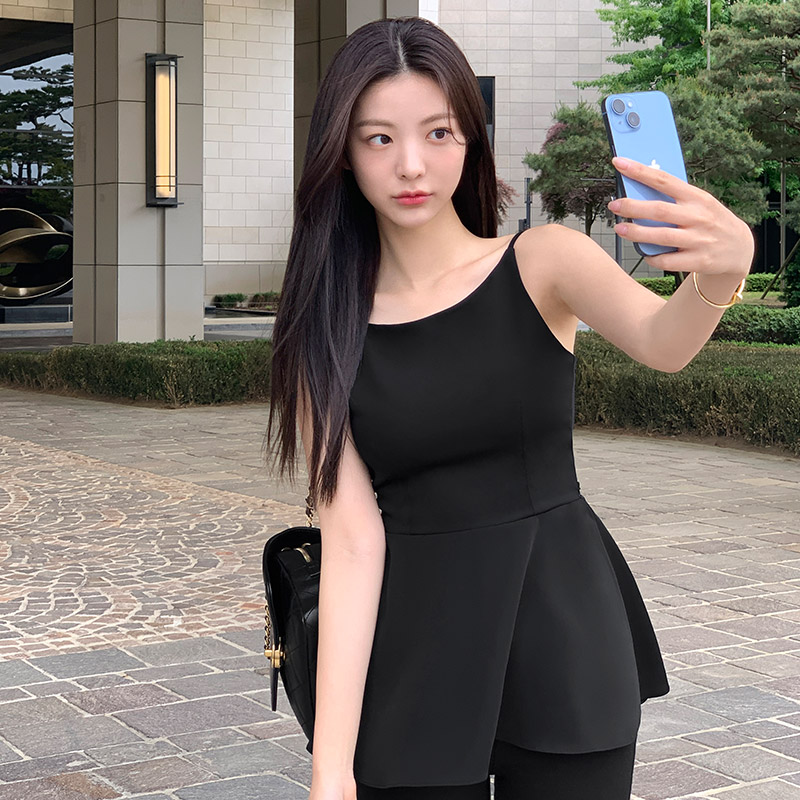 (국내제작)에덴 페플럼 슬리브리스 블라우스 bs7649 이미지 4