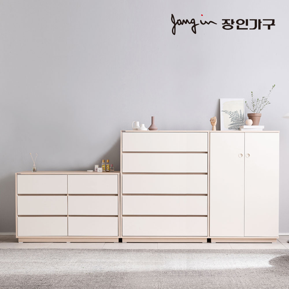 장인가구 크라운 빅 서랍장 옷장 세트E (1000서랍장+1200서랍장+낮은옷장) - 상품 이미지