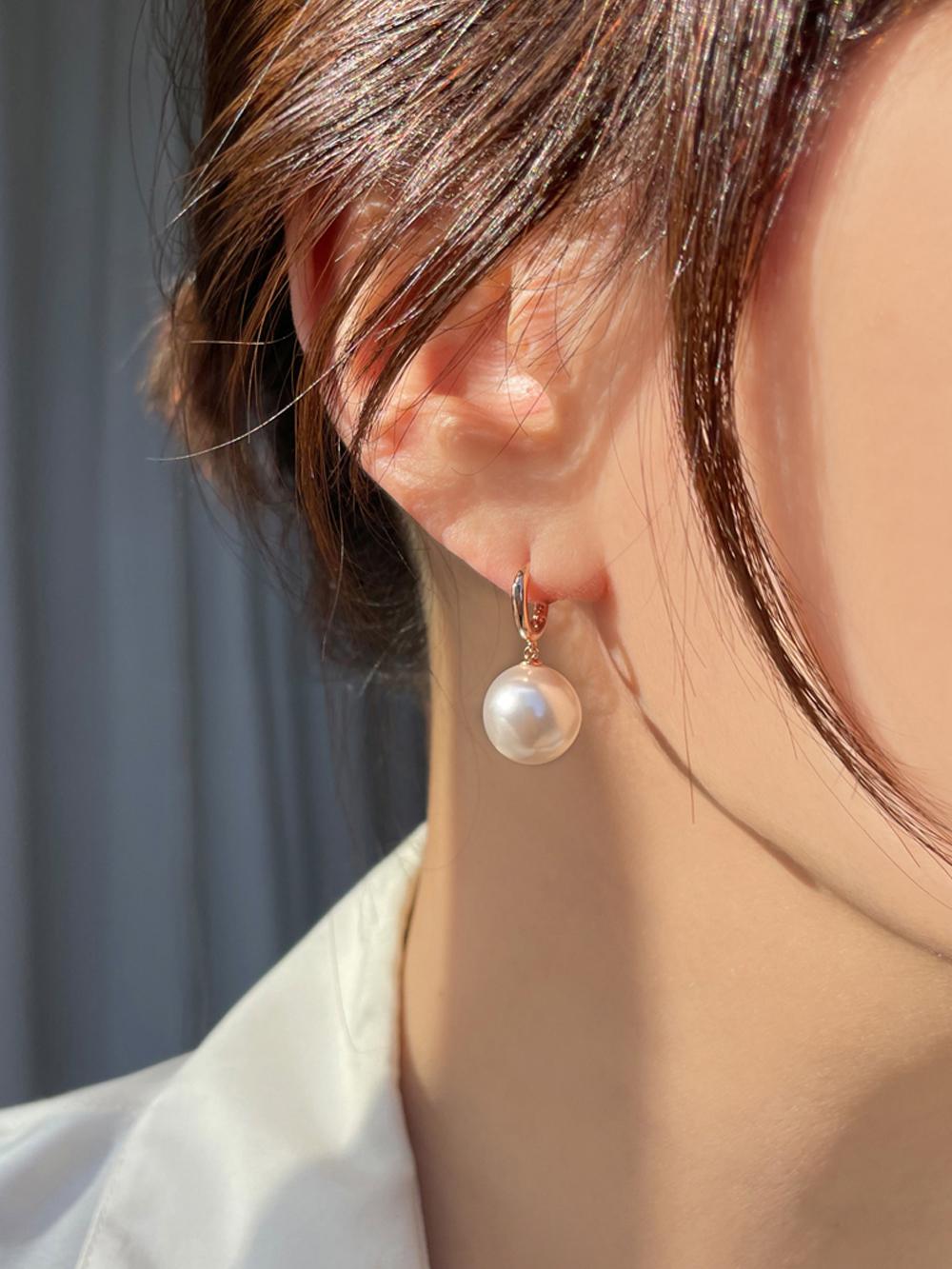 [무배/실버925] 스왈 왕진주 드롭 볼드 원터치 링귀걸이