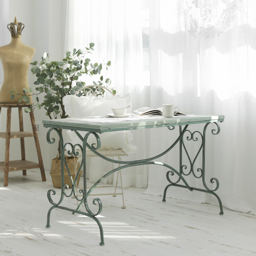 워시드 쉐비 원목 빈티지 철제 베란다 티 테이블 야외 테라스 가든 정원