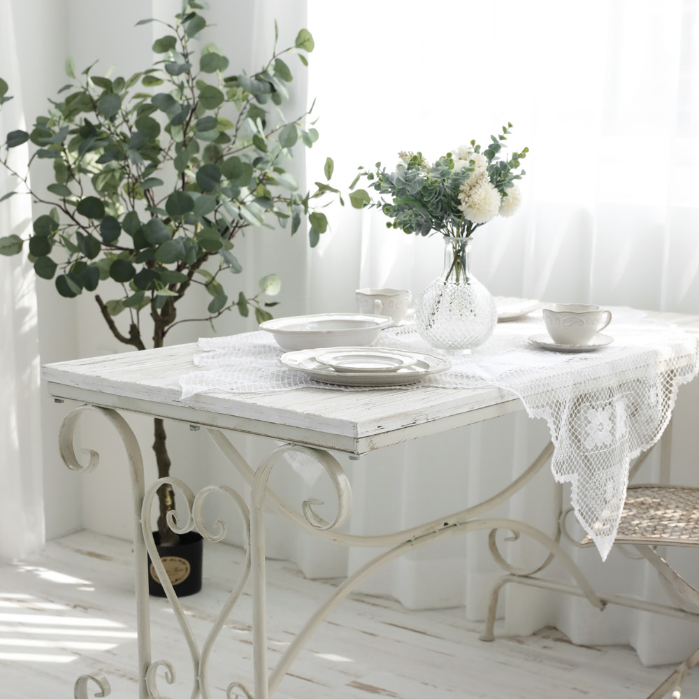 워시드 쉐비 원목 빈티지 철제 베란다 티 테이블 야외 테라스 가든 정원