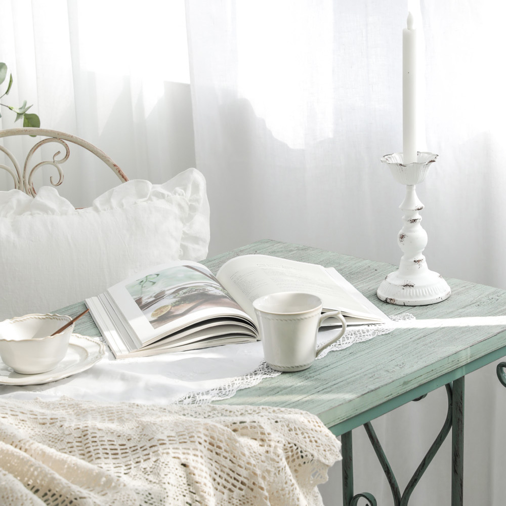 워시드 쉐비 원목 빈티지 철제 베란다 티 테이블 야외 테라스 가든 정원