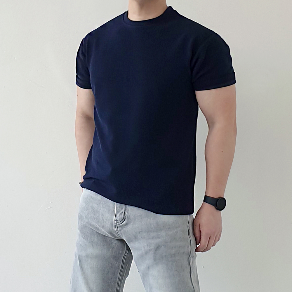 머슬핏반팔 어깨넓어보이는 링클프리반팔티 작업복 운동복 이미지 4