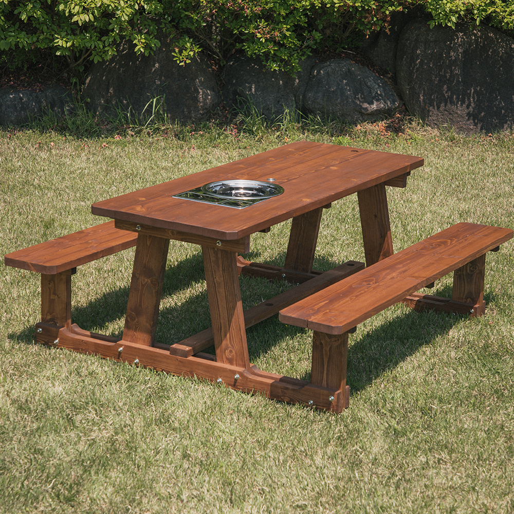 야외테이블세트 조립식 정원 카페데크 개방형[양쪽등받이] 4인월넛