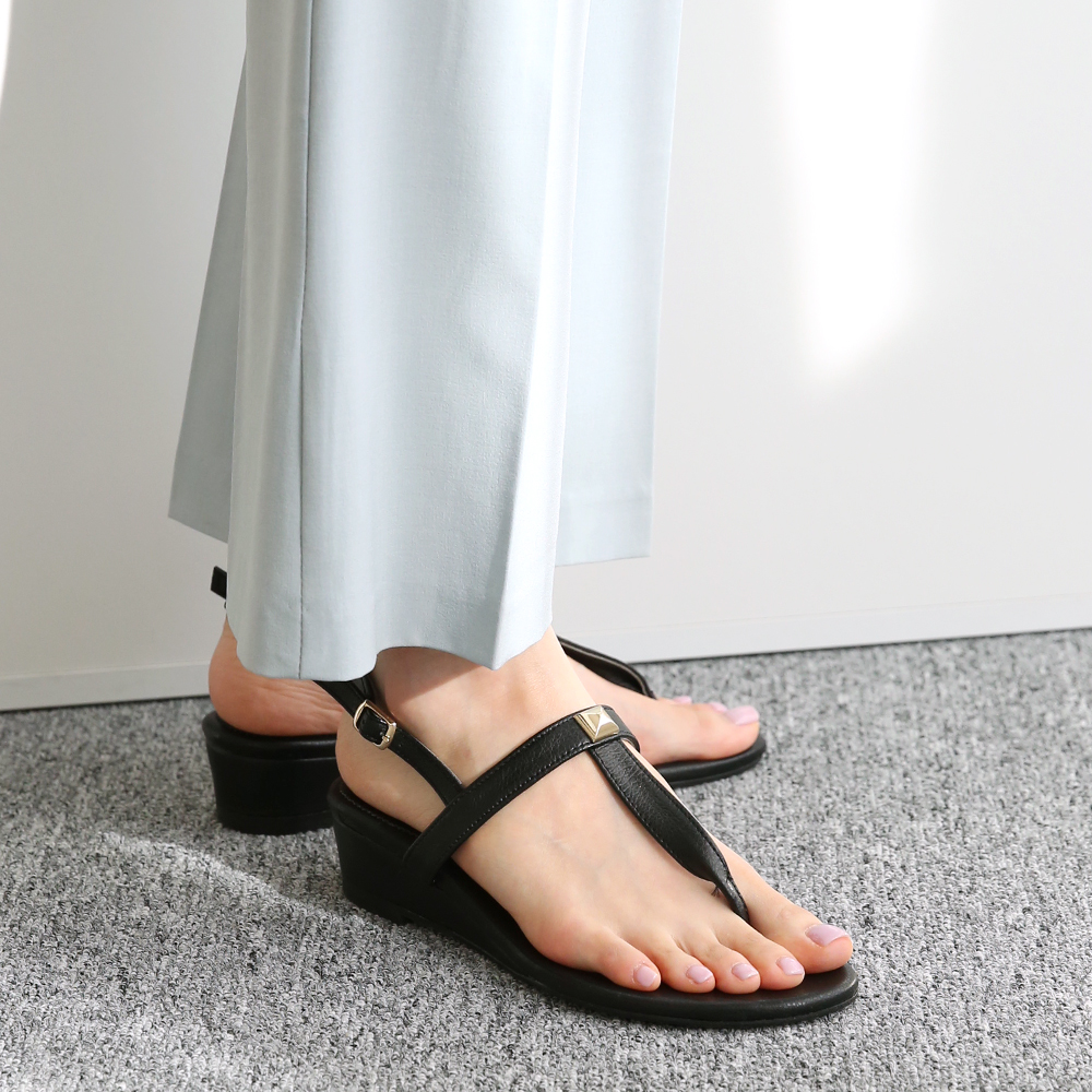 천연소가죽 T스트랩 여성 쪼리샌들 4cm - 상세 이미지 5