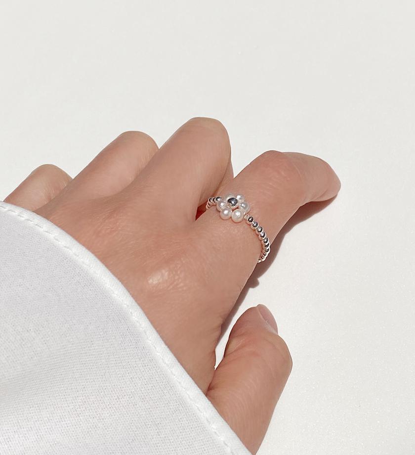 (무배/실버925) all silver 플라워 천연 담수 진주 비즈 실버 볼 레이어드 반지 - 상세 이미지 5