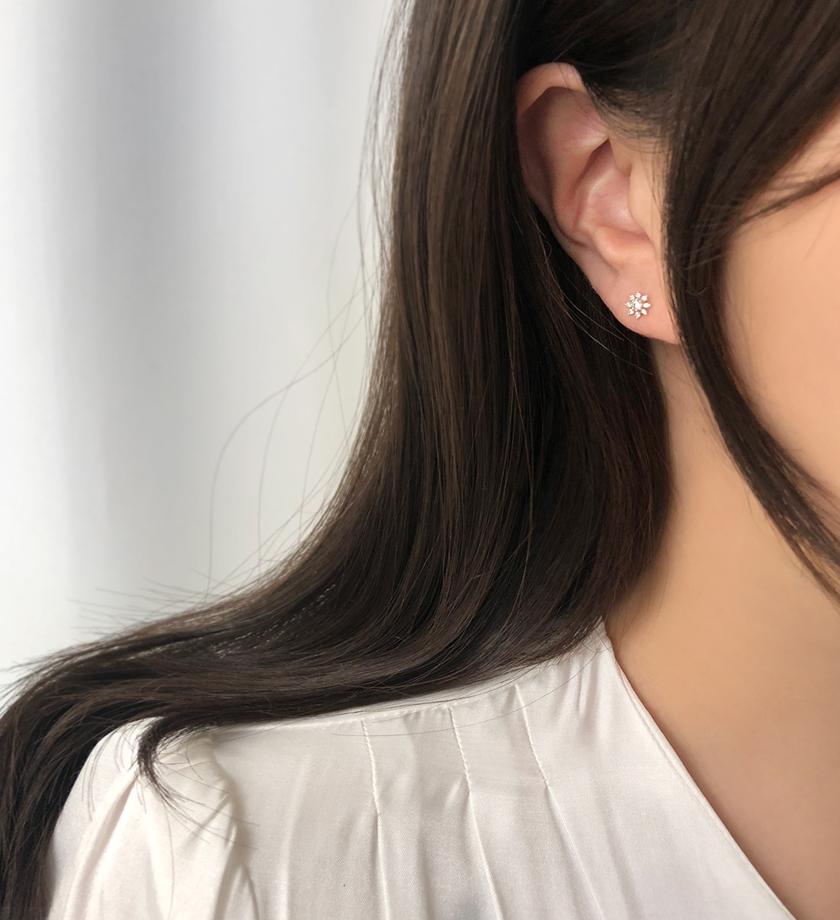 (무배/실버925) all silver 미니 큐빅 플라워 스터드 귀걸이 - 상세 이미지 5