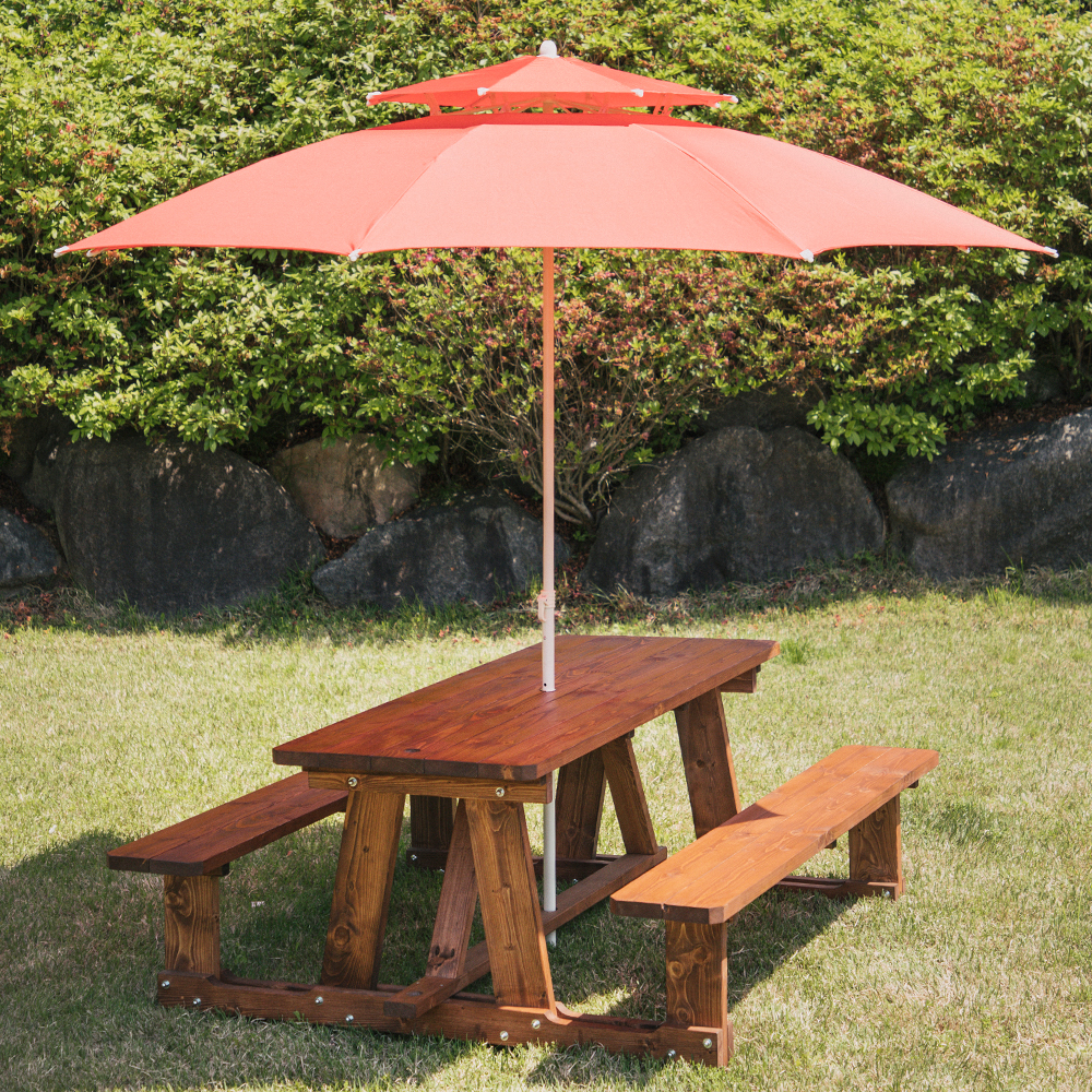 [바베큐형] 야외테이블 세트 파라솔 피크닉 정원 개방형 4인월넛색