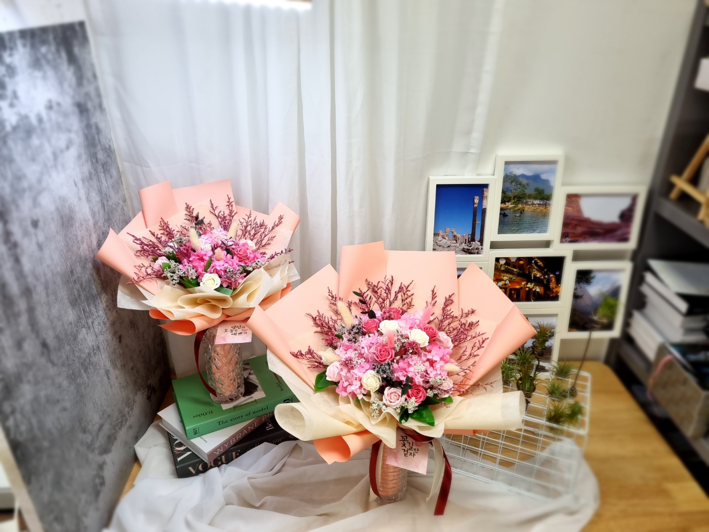 드라이플라워 프리저브드플라워 졸업식 꽃다발 미니 꽃선물 시들지않는꽃 파랑장미수국