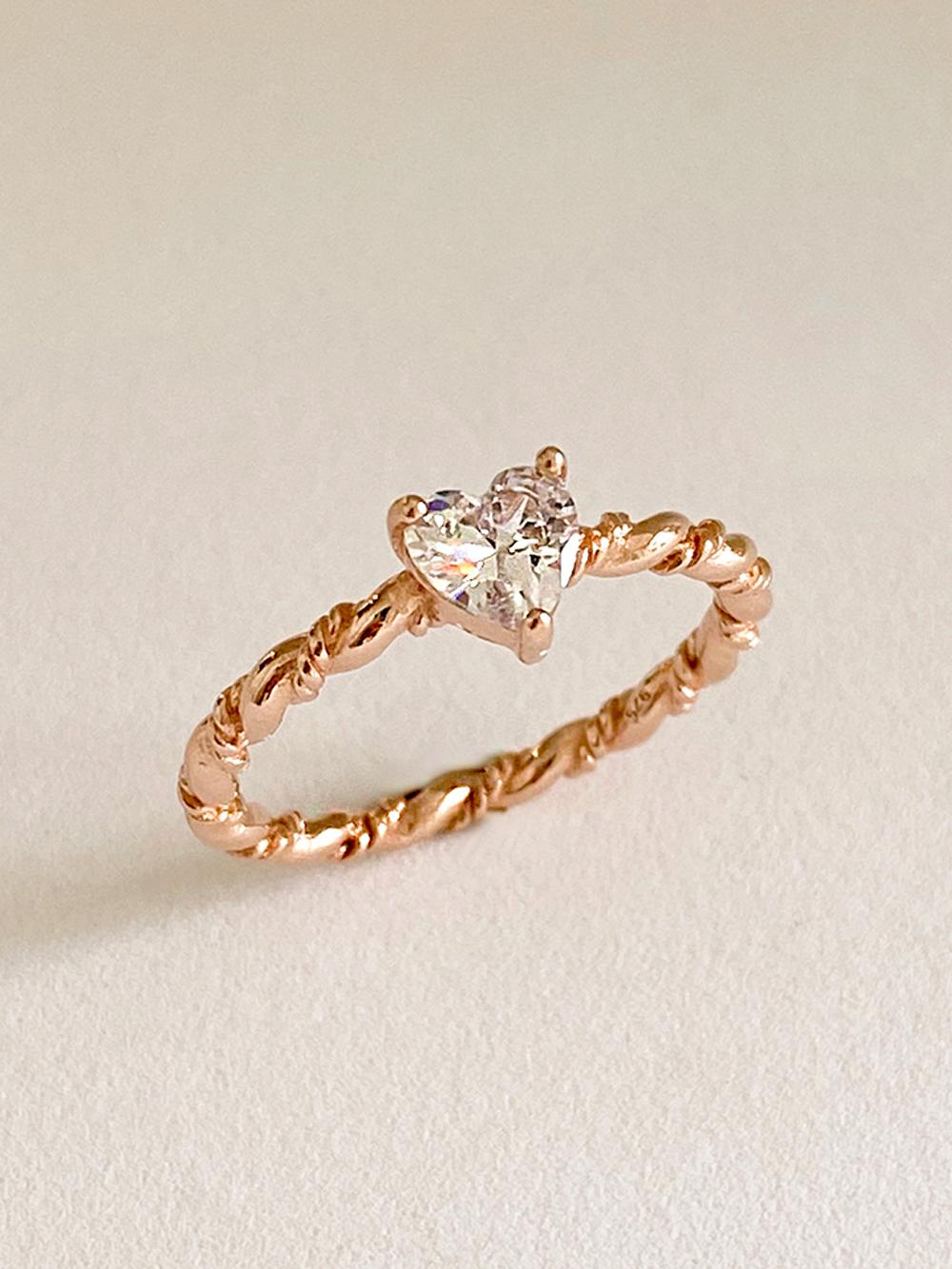 [무배/실버925] 14k 로즈골드 하트 큐빅 앤틱 레이어드 은반지