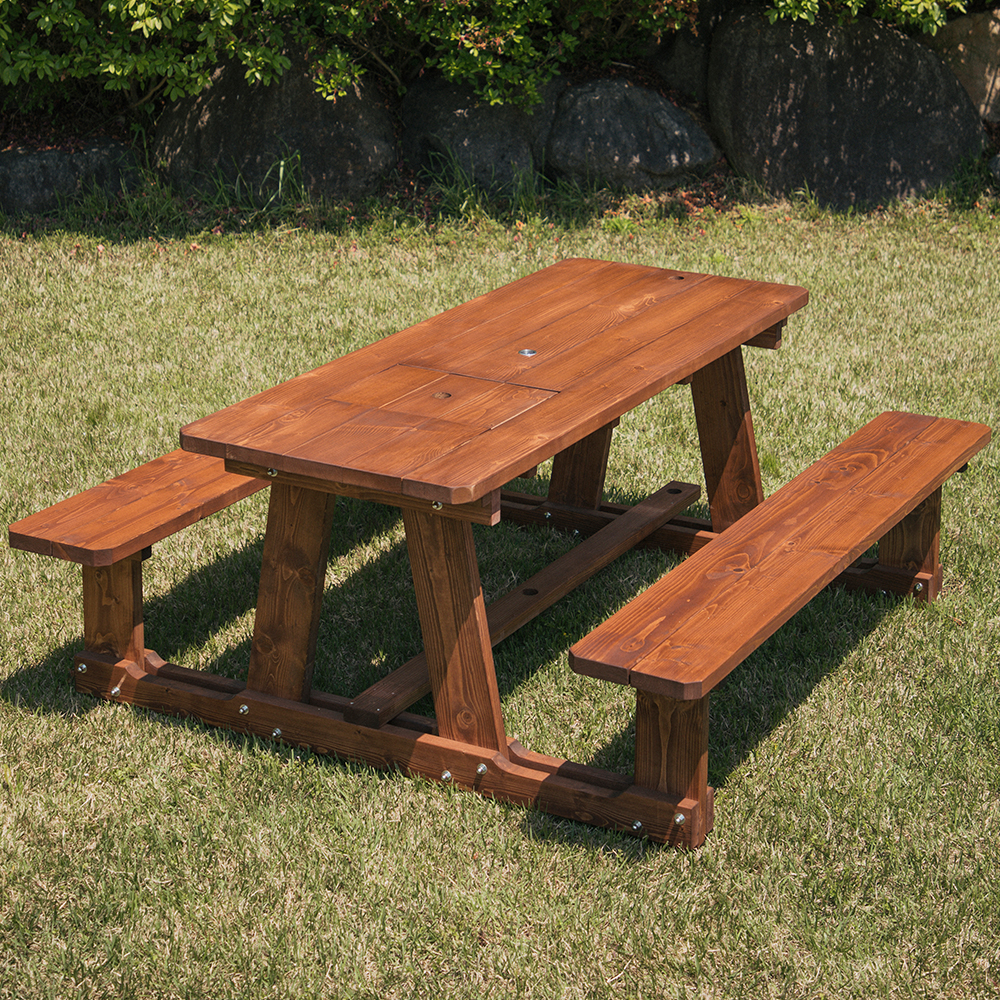 [바베큐형] 야외테이블 세트 파라솔 피크닉 정원 개방형 4인월넛색