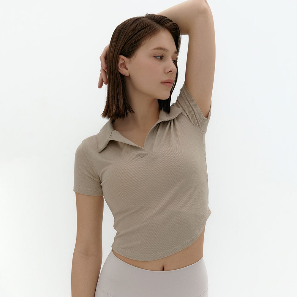[콘치웨어] 오픈카라 베이직 골지티 베이지, FREE - 상품 이미지