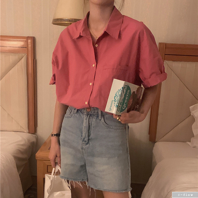 뮤트 오버핏 카라넥 반팔 코튼 셔츠 4col 여름 루즈핏 캐쥬얼 데일리 포켓 제이플로우 - 상세 이미지 2