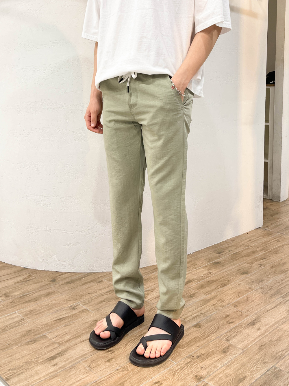 남자린넨바지 남자여름슬랙스 시어서커바지 고무줄 밴딩 팬츠 - 상세 이미지 2