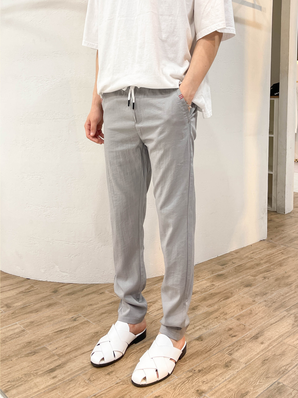 남자린넨바지 남자여름슬랙스 시어서커바지 고무줄 밴딩 팬츠 - 상세 이미지 5