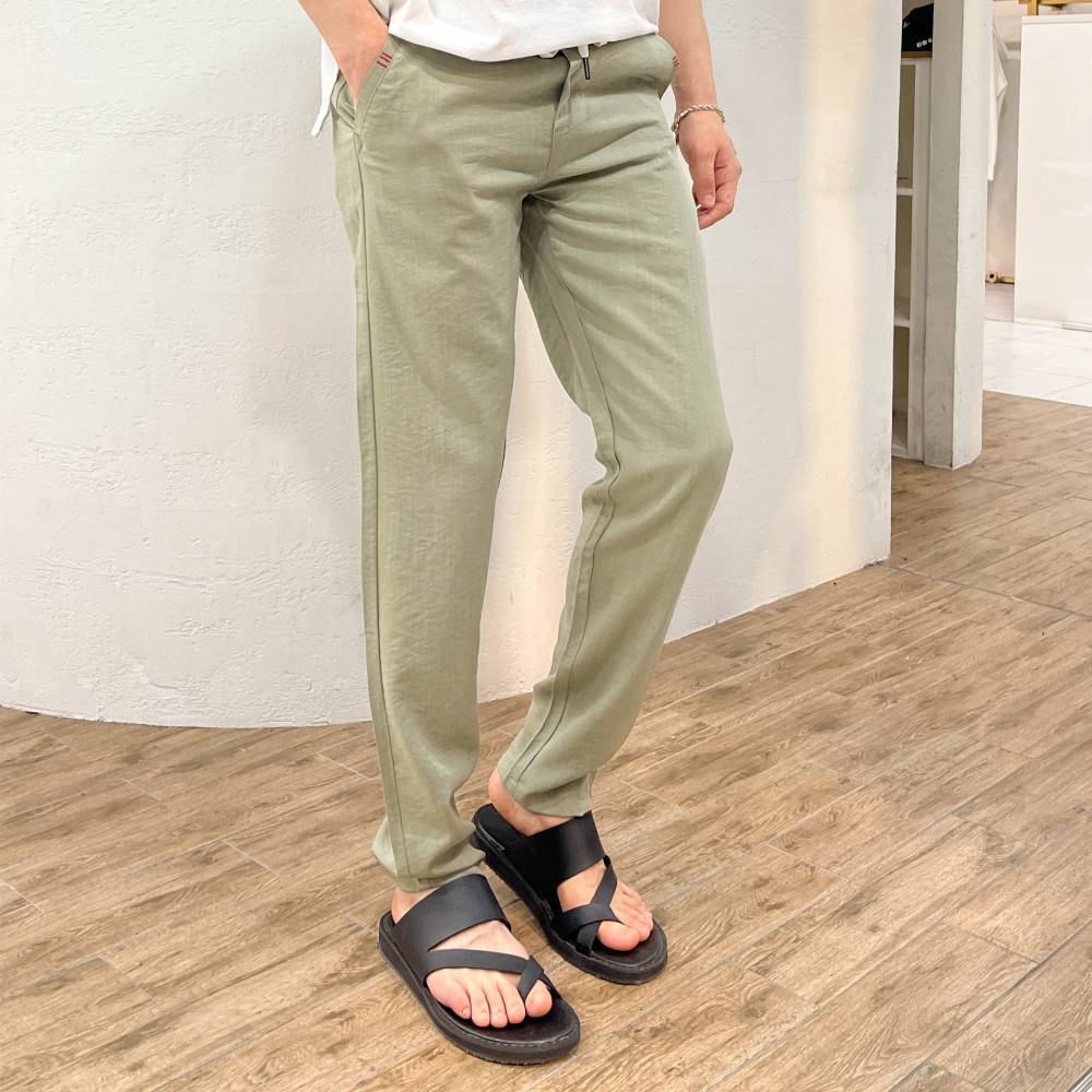 남자린넨바지 남자여름슬랙스 시어서커바지 고무줄 밴딩 팬츠 - 상품 이미지