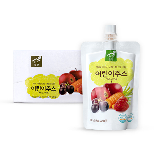 맑은농장 아기 어린이주스 국내 과채100%착즙, 무설탕 음료 간식 100ml, 10개 - 상품 이미지