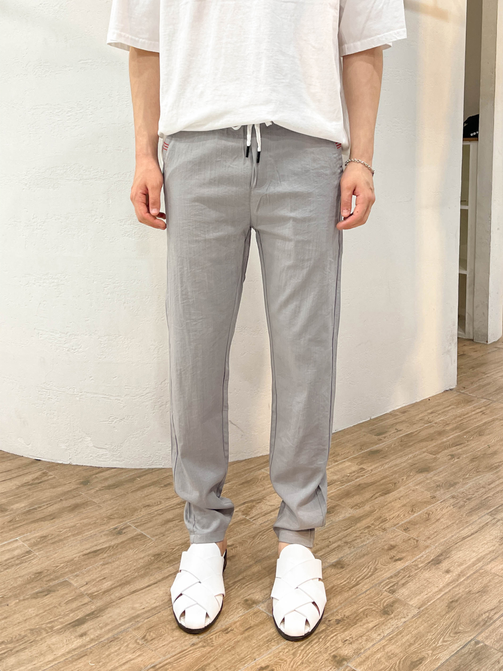 남자린넨바지 남자여름슬랙스 시어서커바지 고무줄 밴딩 팬츠 - 상세 이미지 4