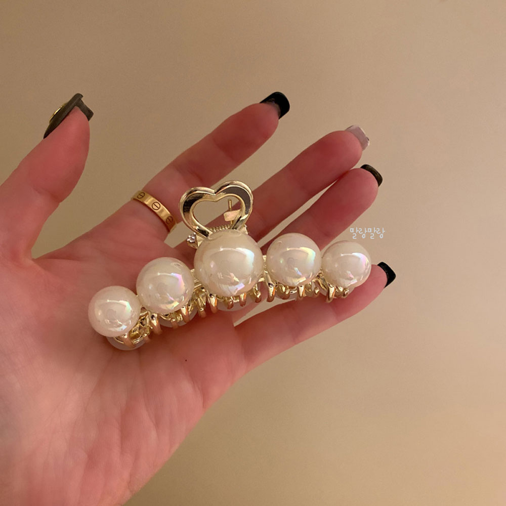 오로라 큐빅집게핀 하트 반묶음머리 러블리 헤어핀 - 상세 이미지 2