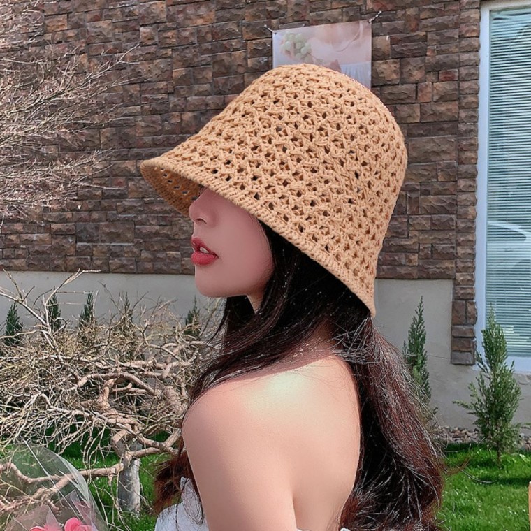 여성 여름 밀짚모자 니트 벙거지 헷빛차단 돌돌이 썬캡 버킷썬햇 : 데이런
