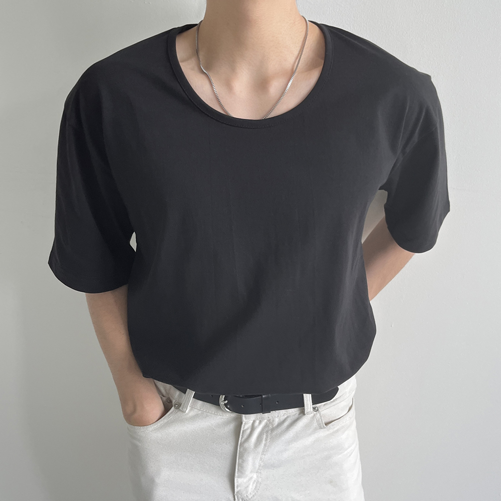 1+1 남자u넥반팔 남자유넥반팔티 짐웨어오버핏 - 상세 이미지 5