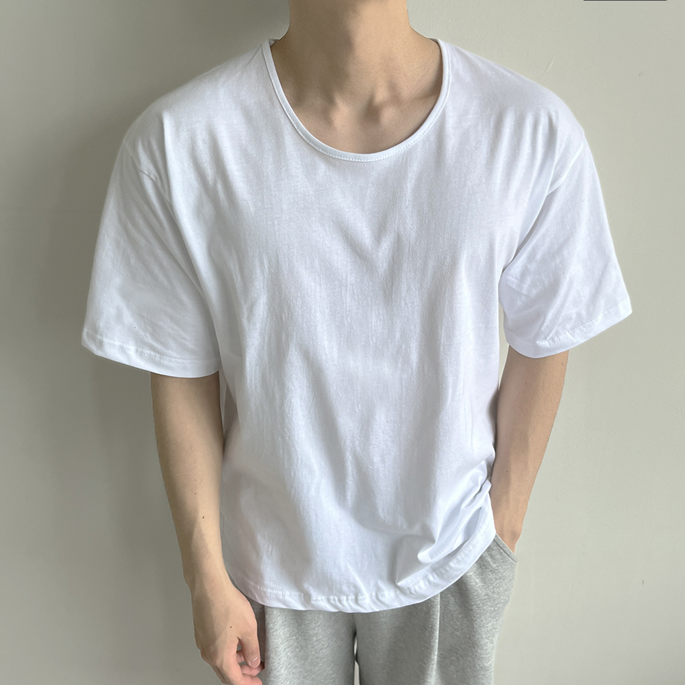 1+1 남자u넥반팔 남자유넥반팔티 짐웨어오버핏 - 상세 이미지 4
