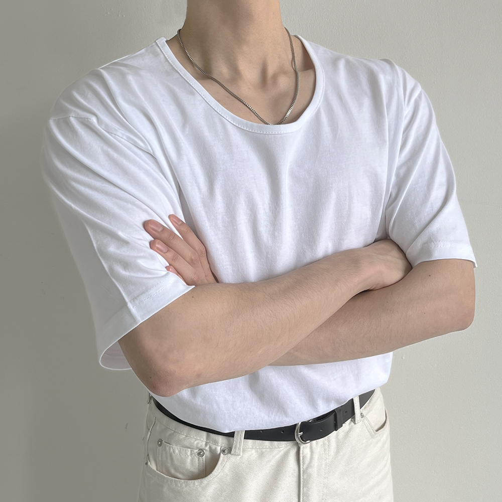 1+1 남자u넥반팔 남자유넥반팔티 짐웨어오버핏 - 상세 이미지 3