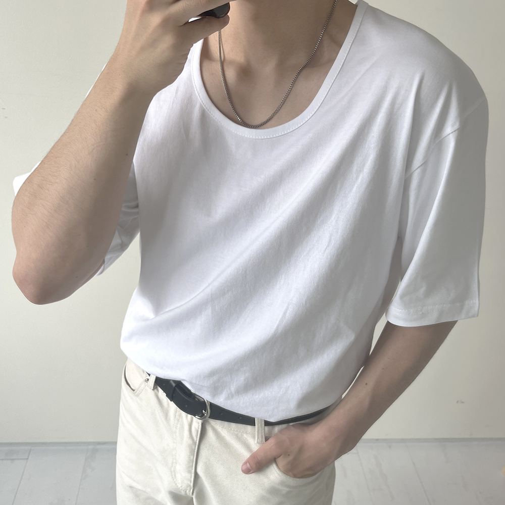 1+1 남자u넥반팔 남자유넥반팔티 짐웨어오버핏 - 상세 이미지 2