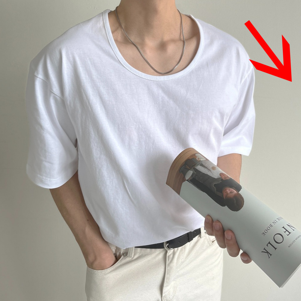 남자u넥반팔 남자유넥반팔티 짐웨어오버핏 - 메인 이미지