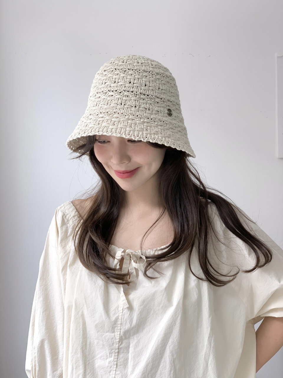 [여름강추/3color] 뜨개 여름 니트 보넷 벙거지모자 여자 코튼 지사 숏 니트버킷햇 시원한 휴양지 짧은 챙 상세 이미지 8