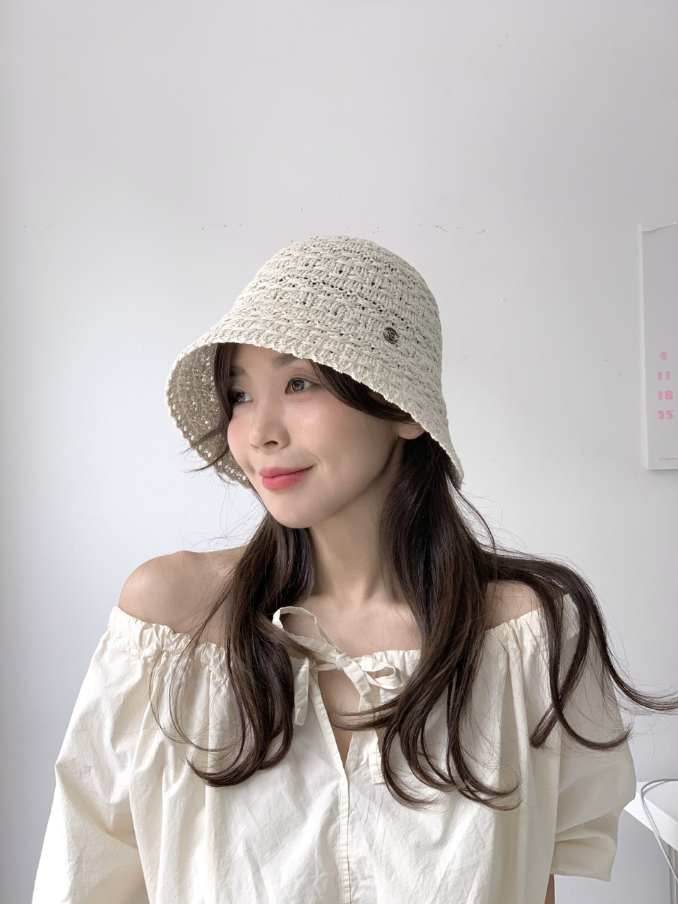 [여름강추/3color] 뜨개 여름 니트 보넷 벙거지모자 여자 코튼 지사 숏 니트버킷햇 시원한 휴양지 짧은 챙 상세 이미지 12