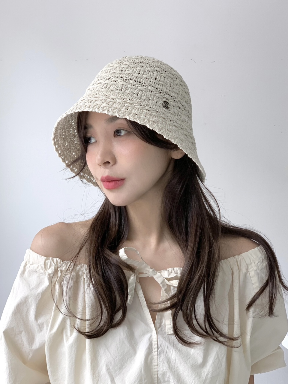 [여름강추/3color] 뜨개 여름 니트 보넷 벙거지모자 여자 코튼 지사 숏 니트버킷햇 시원한 휴양지 짧은 챙 상세 이미지 13