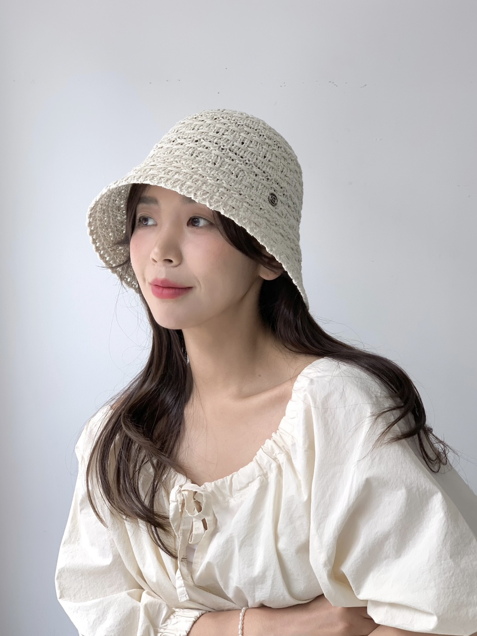 [여름강추/3color] 뜨개 여름 니트 보넷 벙거지모자 여자 코튼 지사 숏 니트버킷햇 시원한 휴양지 짧은 챙 상세 이미지 5
