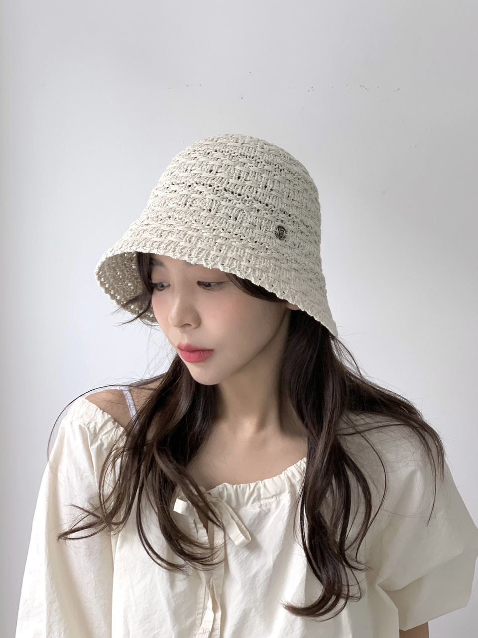 [여름강추/3color] 뜨개 여름 니트 보넷 벙거지모자 여자 코튼 지사 숏 니트버킷햇 시원한 휴양지 짧은 챙 상세 이미지 11