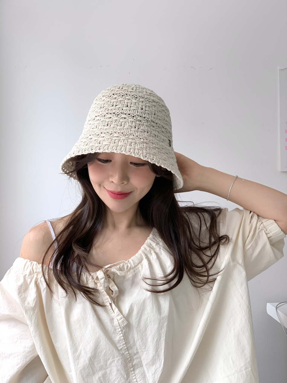[여름강추/3color] 뜨개 여름 니트 보넷 벙거지모자 여자 코튼 지사 숏 니트버킷햇 시원한 휴양지 짧은 챙 상세 이미지 7