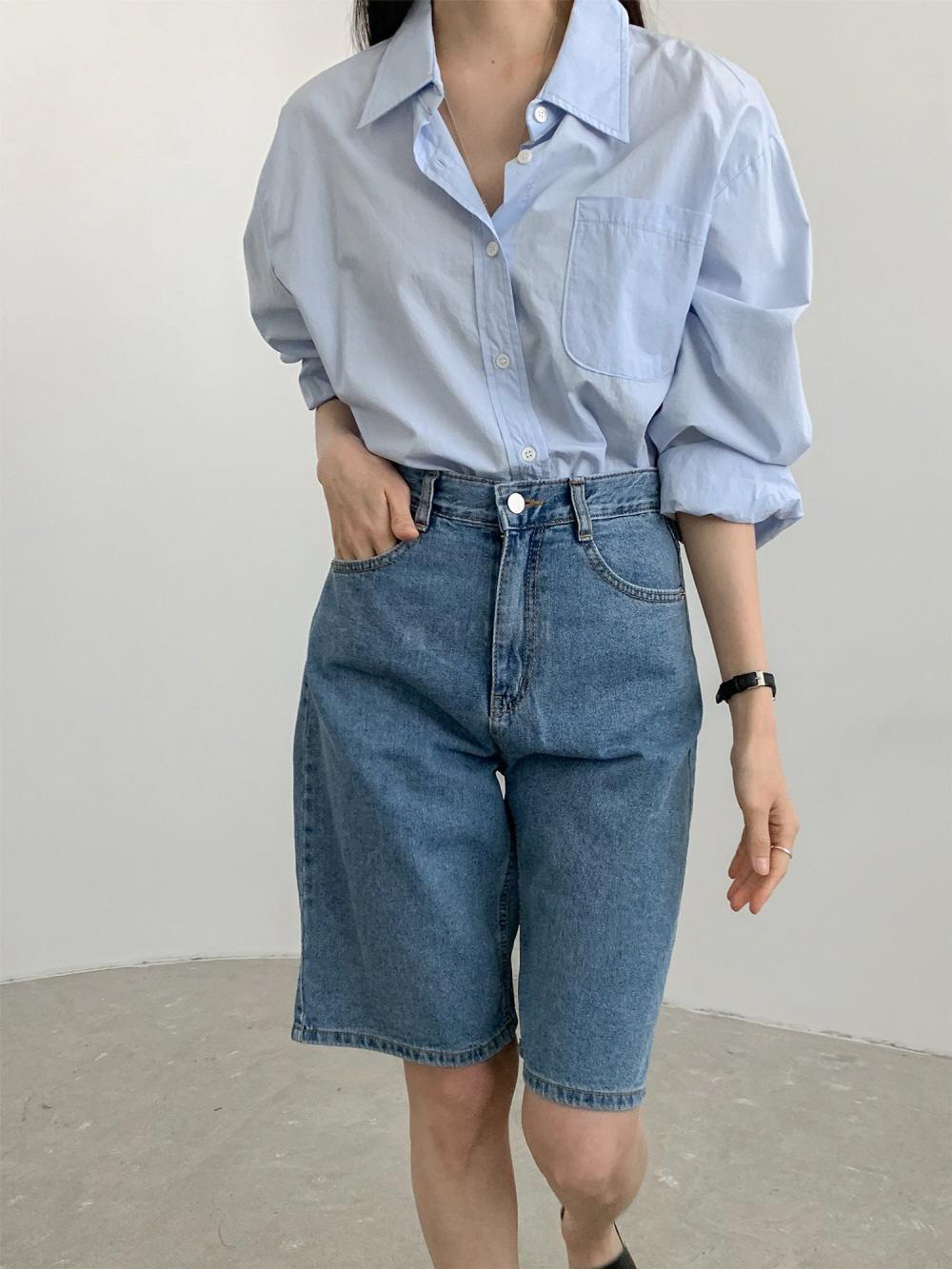 버뮤다청반바지 여름 와이드 청반바지 5부 데님 쇼츠 팬츠 이미지 4