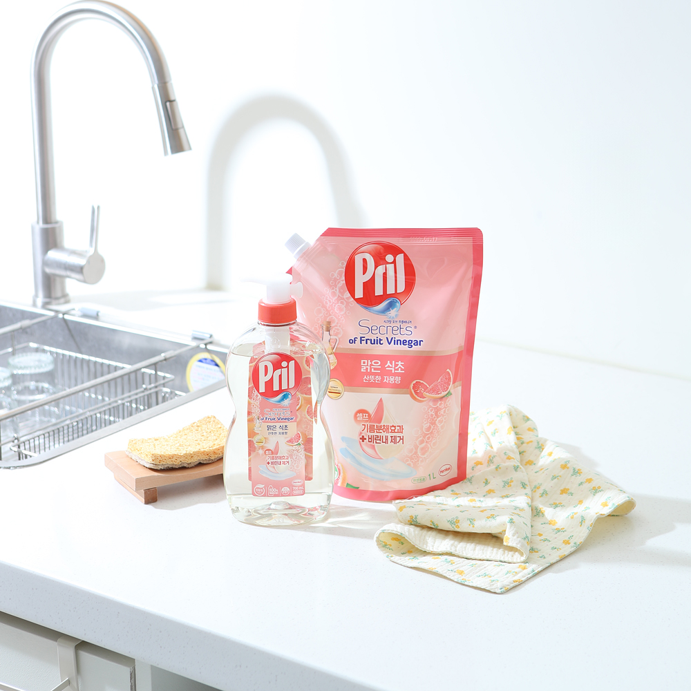 헨켈 프릴 맑은식초 주방세제 산뜻한 자몽향 용기 700ml X1+리필 1LX3 - 상품 이미지