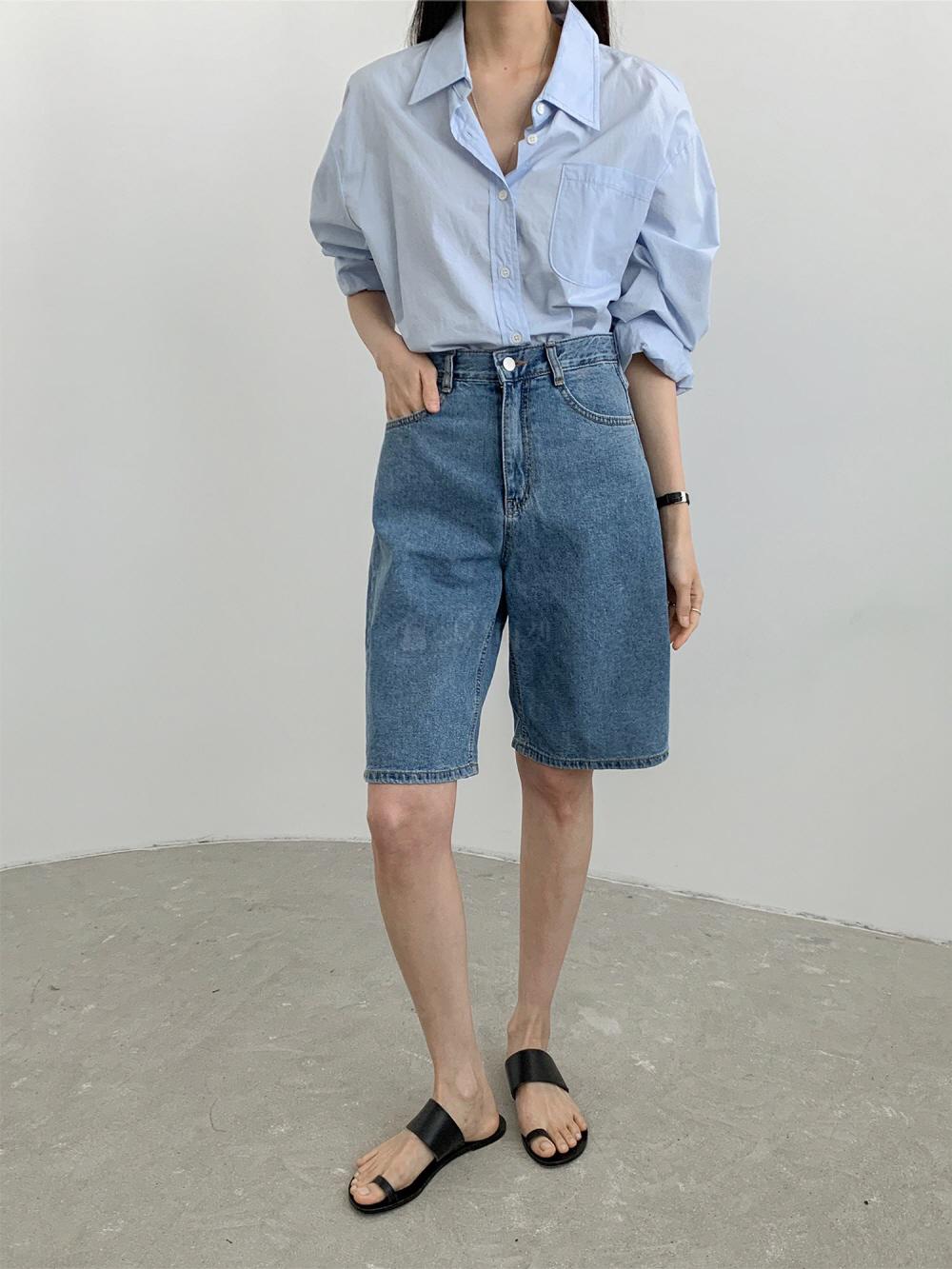 버뮤다청반바지 여름 와이드 청반바지 5부 데님 쇼츠 팬츠 이미지 3