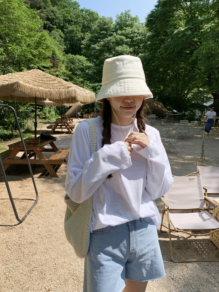 린넨 턱끈 여성 버킷햇 썸머 여자 벙거지모자 우먼 여름 모자 캠핑 여행 챙넓은모자 산책 - 상세 이미지 3
