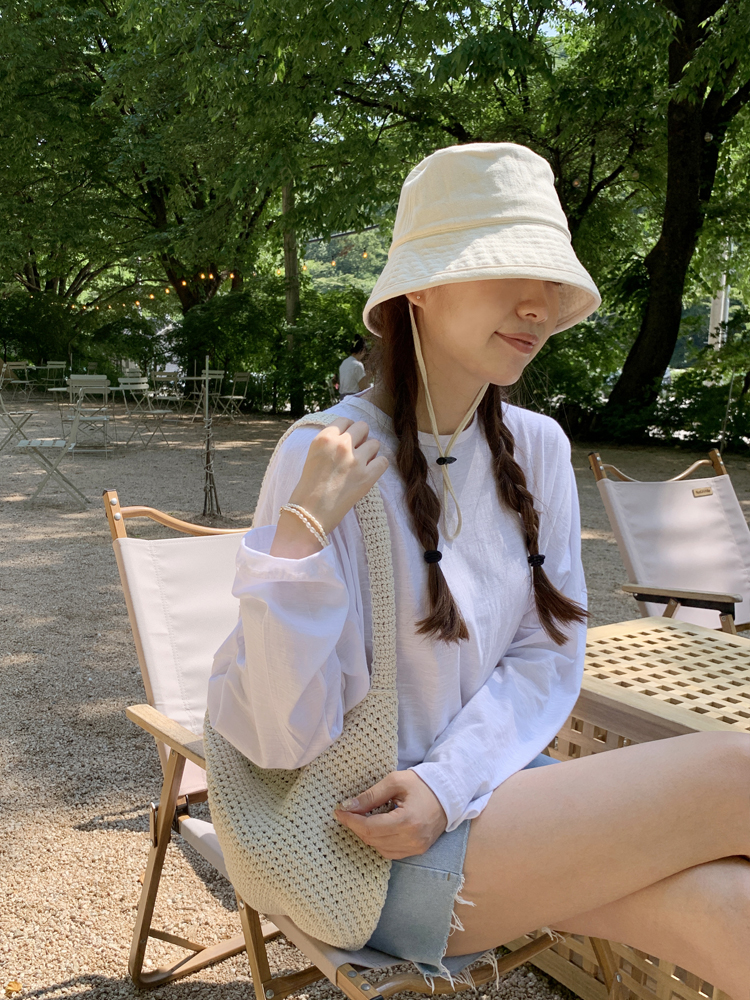 린넨 턱끈 여성 버킷햇 썸머 여자 벙거지모자 우먼 여름 모자 캠핑 여행 챙넓은모자 산책 - 상세 이미지 5